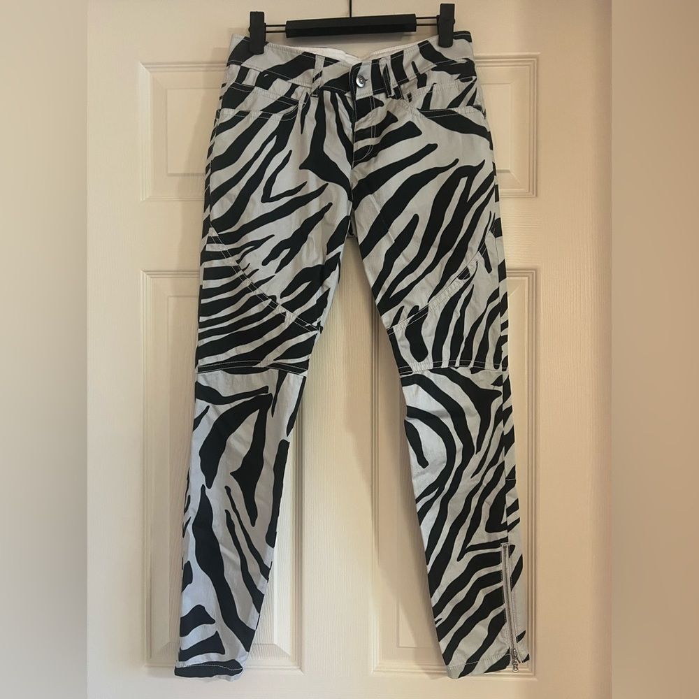 Bogner Black And White Zebra Print Skinny Pants Low Rise Zippered Legs Sz 4